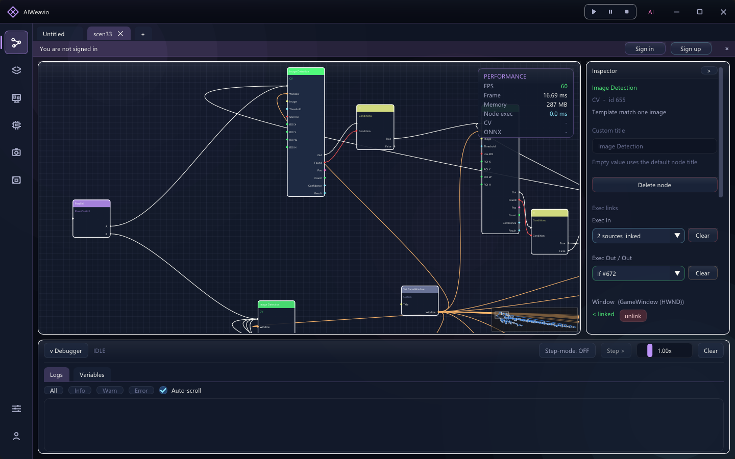 AIWeavio visual node editor application preview